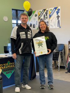 Ms Bradford Awarded Her Black Belt Certificate